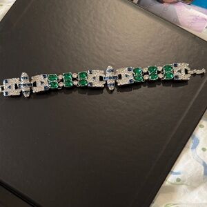 Faux emerald, rhinestone and sapphire magnificent bracelet.